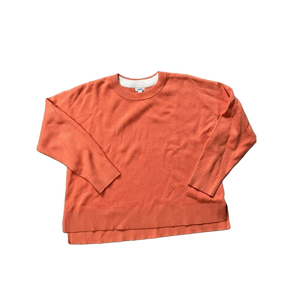 LL Bean Women's 1X Orange Cotton Cashmere Crewneck Sweater Long Sleeve Pullover